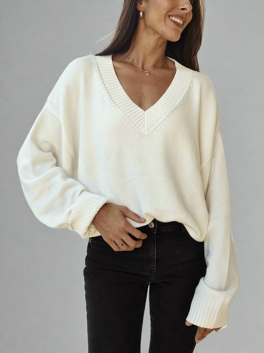 EVA OVER-SIZED V-NECK SWEATER IVORY - Main Image