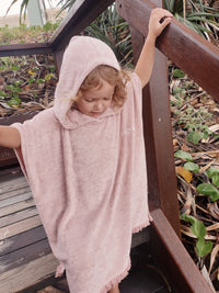 Kids Terry Towelling Poncho - Dusty Pink