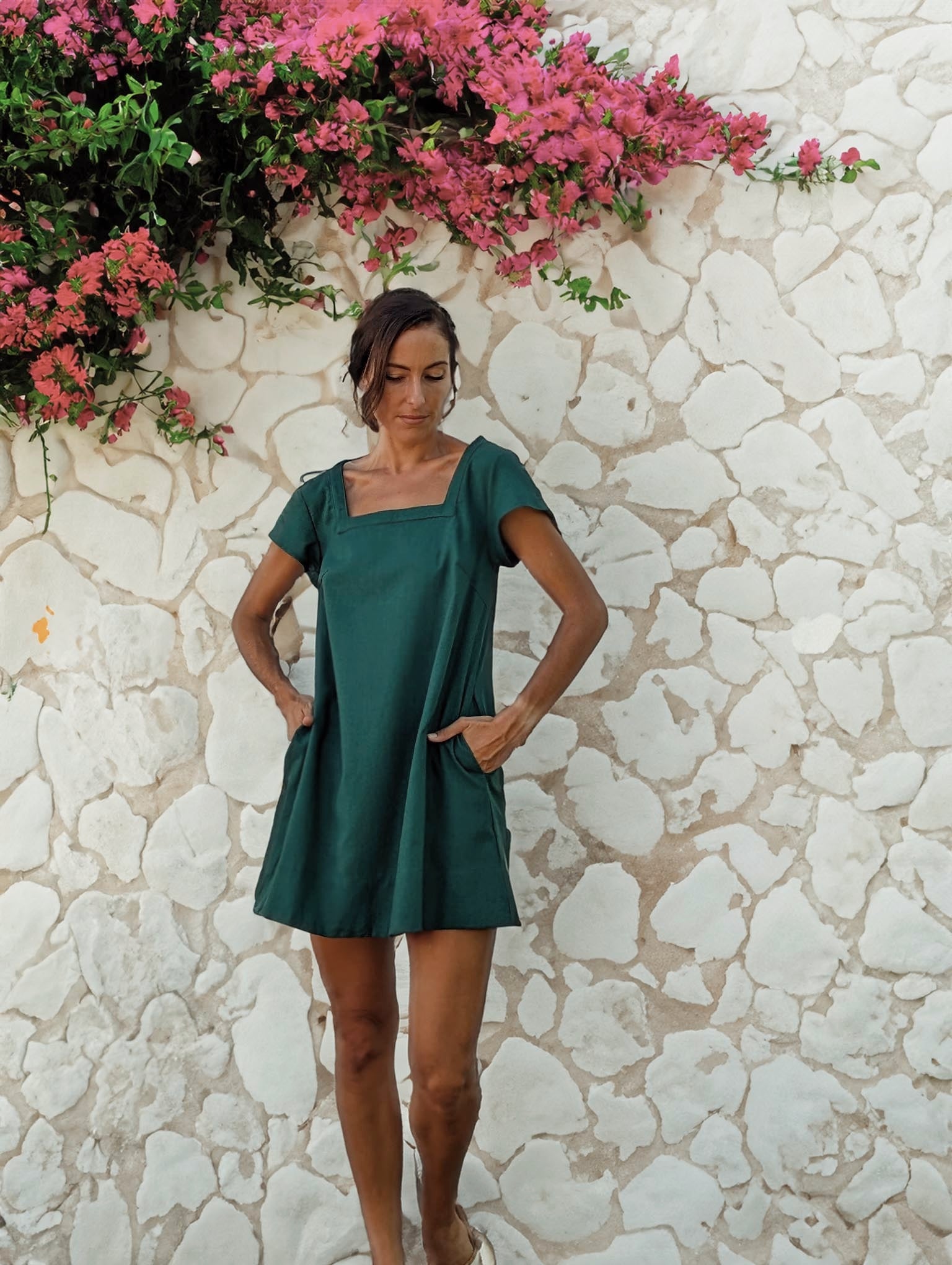 ALBA LINEN MINI DRESS EMERALD