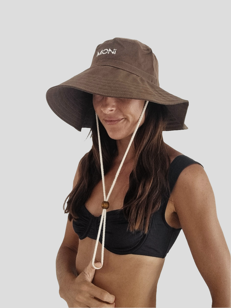 MONI CANVAS BEACH HAT ~ ALMOND