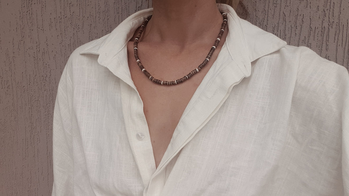 Behati Necklace ~ Coconut Shell & Sterling Silver