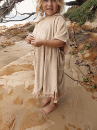 Kids Terry Towelling Poncho - Sand