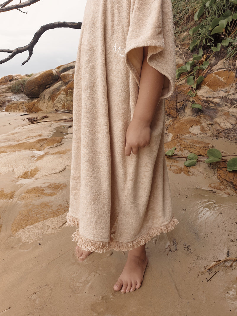 Kids Terry Towelling Poncho - Sand