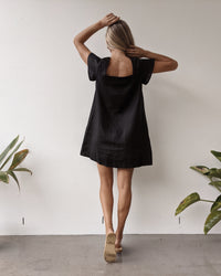 Alba Linen Mini Dress ~ Black