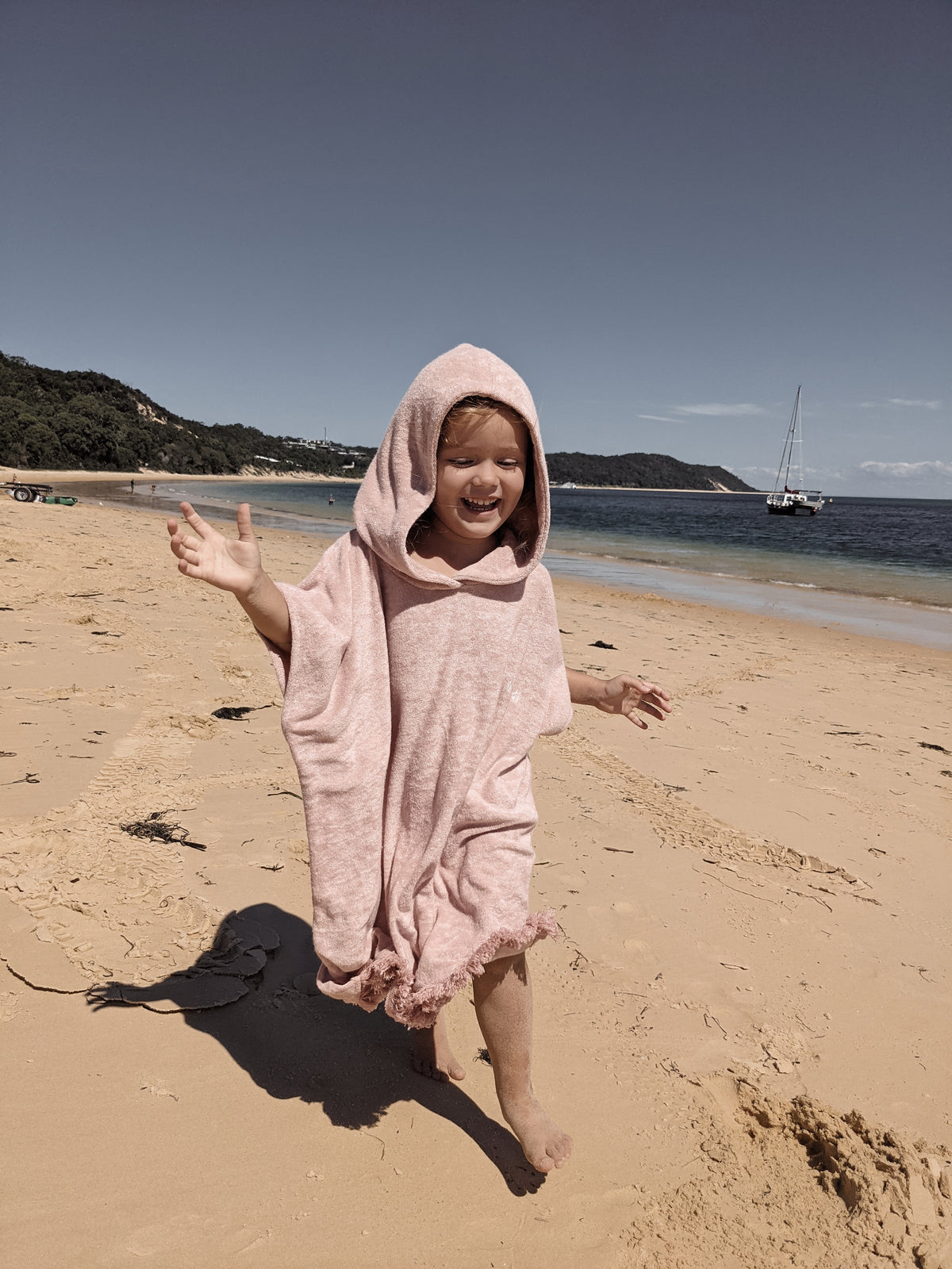 Kids Terry Towelling Poncho - Dusty Pink