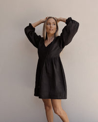 Isola Puff Sleeve Mini Dress ~ Black