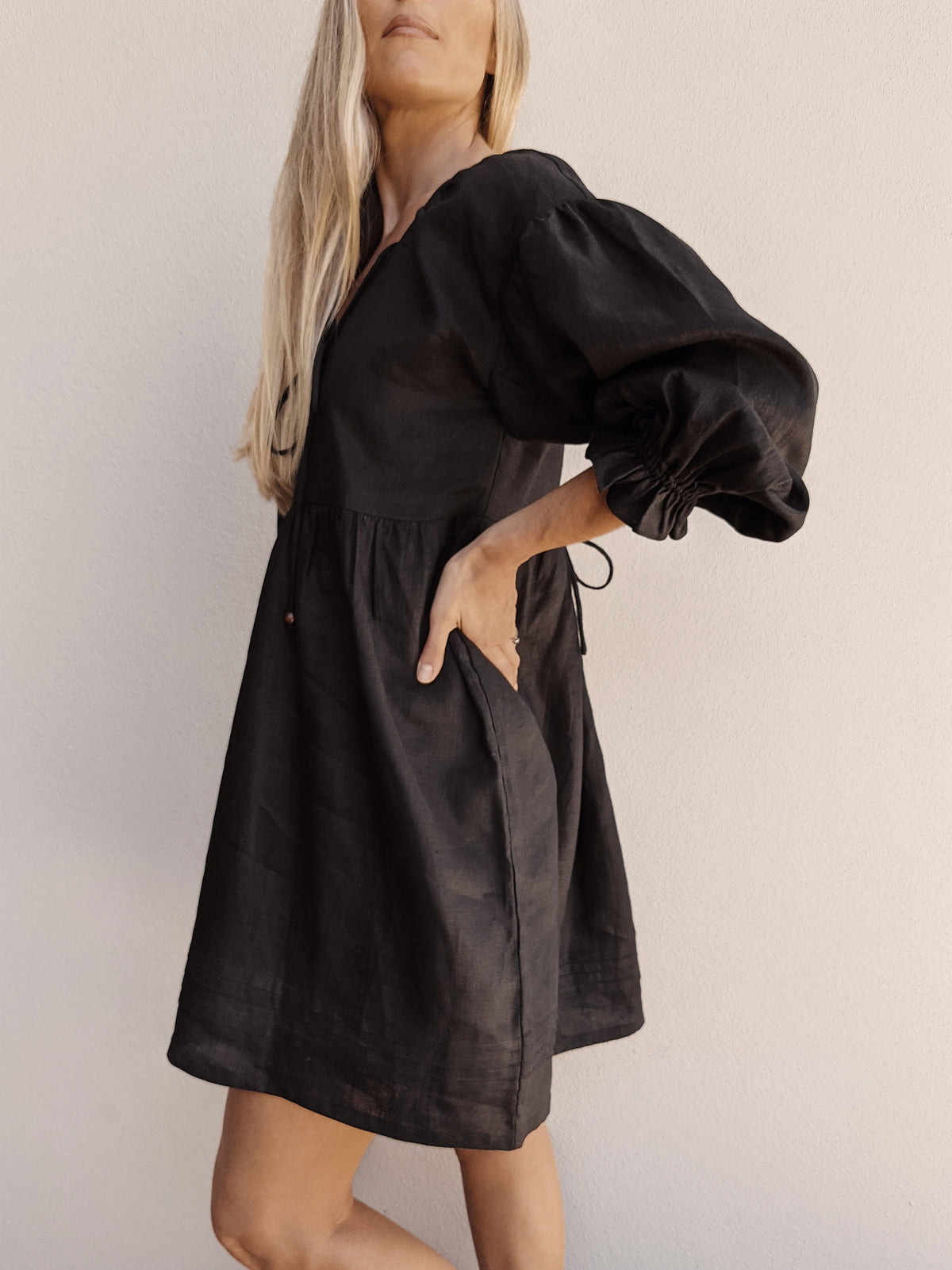 Isola Puff Sleeve Mini Dress ~ Black
