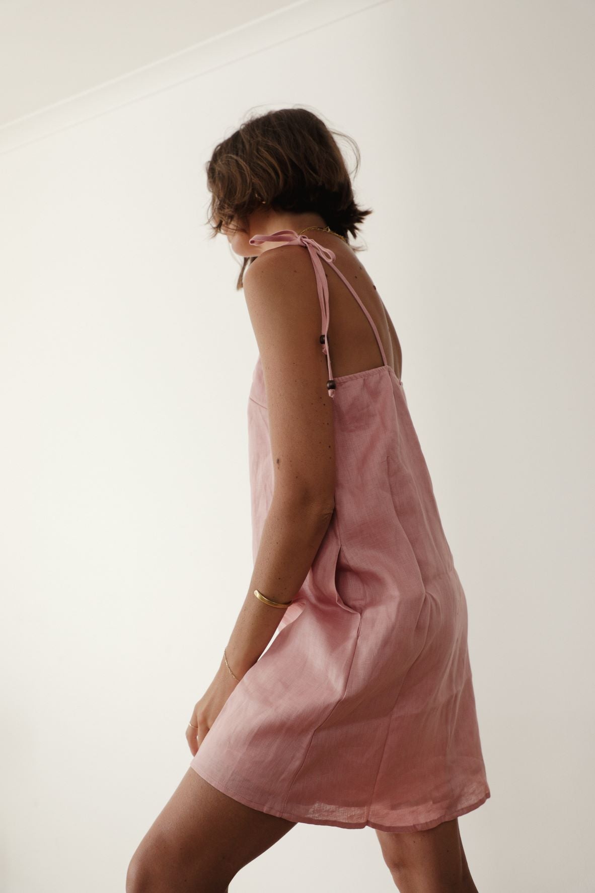 Rosa Linen Mini Dress ~ Blush