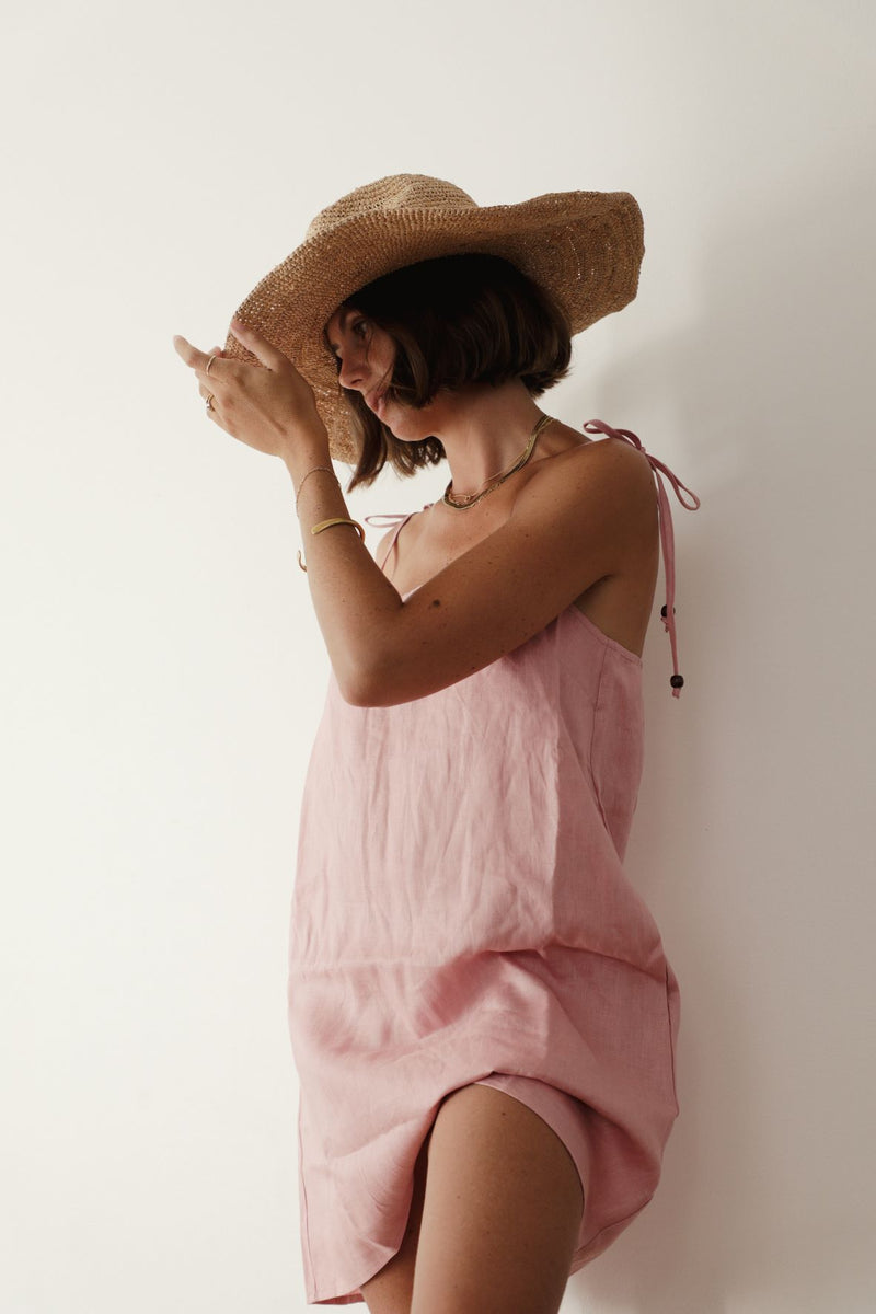 Rosa Linen Mini Dress ~ Blush