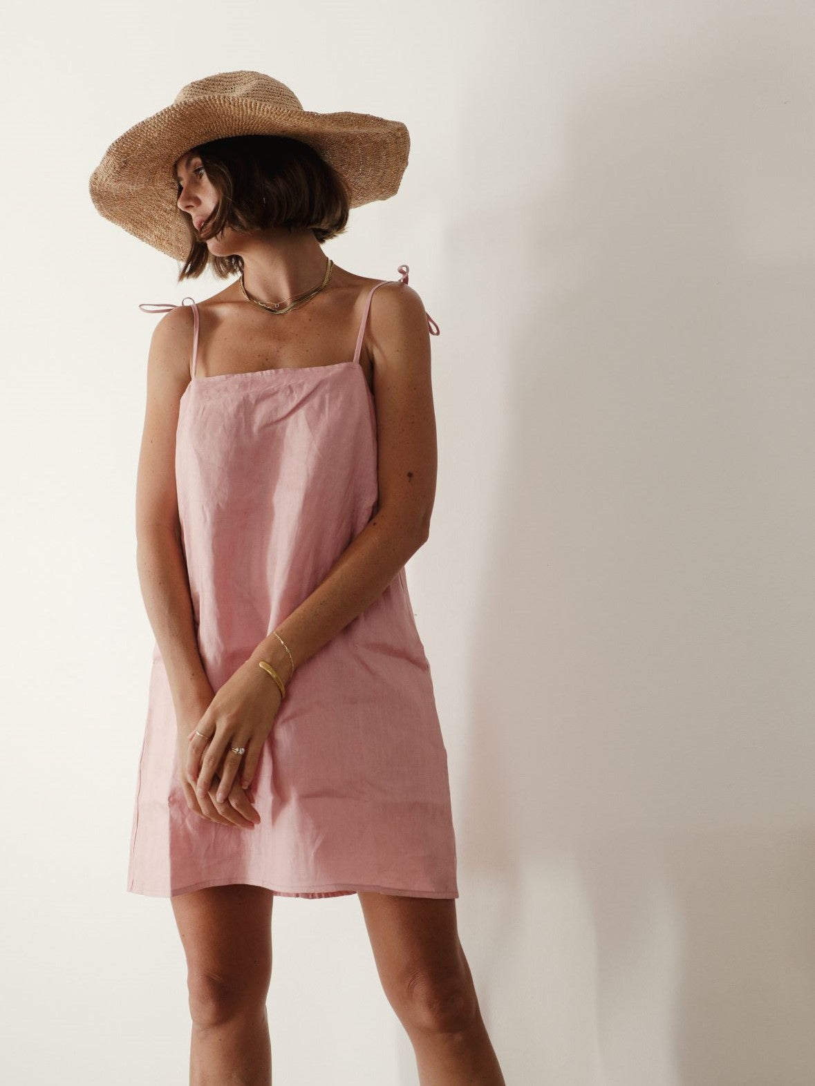 Rosa Linen Mini Dress ~ Blush